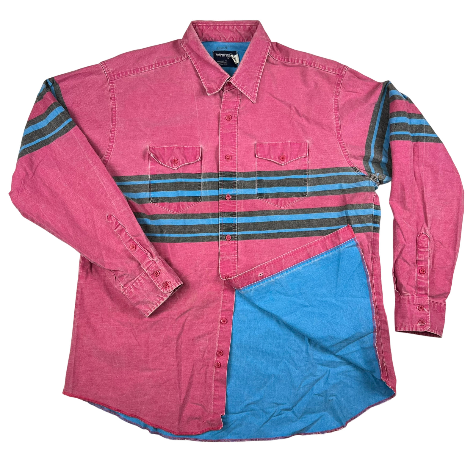Vintage Wrangler Brushpopper Shirt Mens 18x36 Striped Western X-Long Tails USA