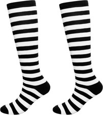 Gvhntk Knee High Striped Socks Long Thin Tube Sports Black and White