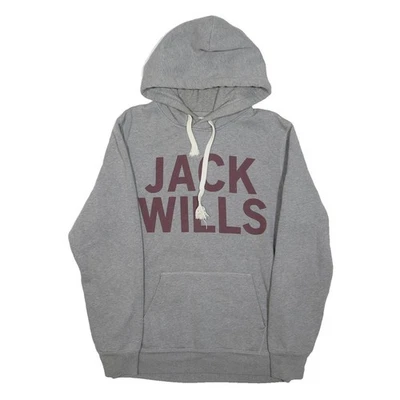 JACK WILLS Hoodie Homme Gris Coton Mélangé Pullover Logo Imprimé Taille S - Photo 1/4