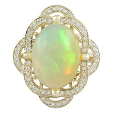 7.00Ct Natural Ethiopian Opal and Diamond 14K Solid Yellow Gold Ring