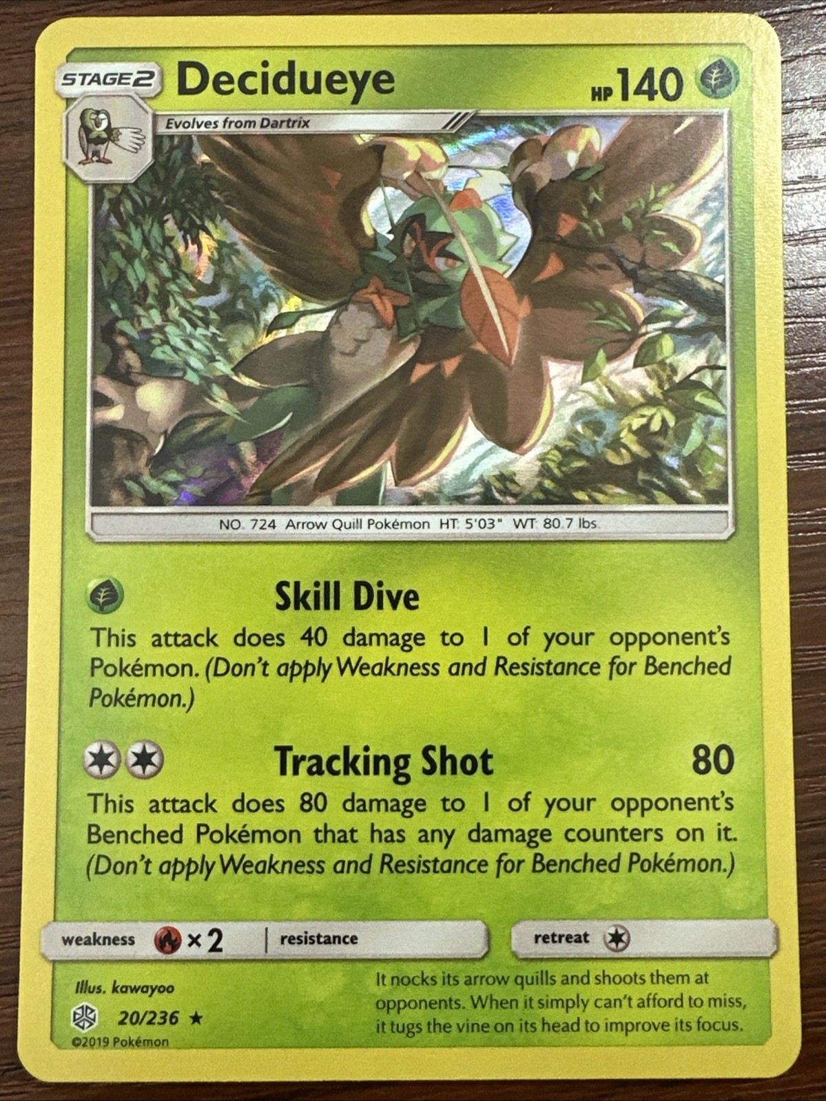 Decidueye 20/236 Rare Holo Card Sun & Moon Cosmic Eclipse Pokemon TCG LP