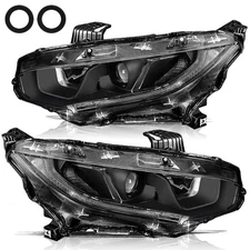For 2016-2021 Honda Civic Black LED DRL Projector Headlights Assembly Lamps Pair