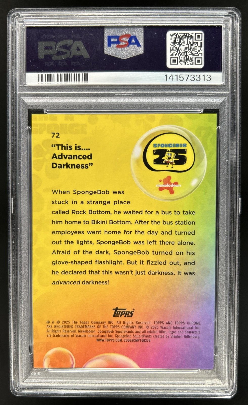 2025 Topps Chrome SpongeBob "This is Advanced Darkness" Orange #/25 PSA 10 view 2