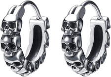 Gothic Skull Hoop Earring Small Stainless Steel Punk Rock Huggie Earrings for Me