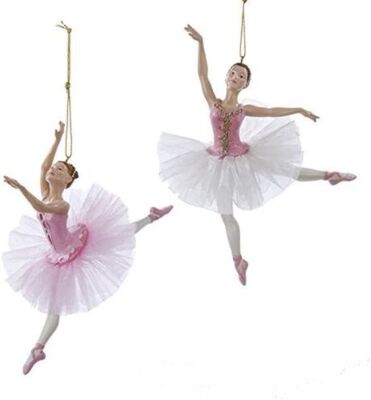 2 Ballerinas In Tutu Mid Leap Ballet Christmas Ornament Set