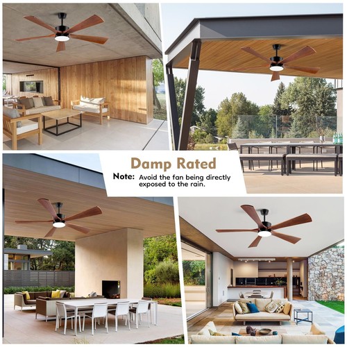 Ventilatori da Soffitto da Esterno 60 Pollici per Patio Impermeabili, 5 Pale Legno Massello Soffitto... - Foto 7 di 7