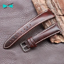 Vintage Men's Dark Red White Stitch Genuine Leather Watch Strap 22mm