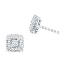 10k White Gold Womens Diamond Square Cluster Screwback Earrings 1/2 ctw 97478