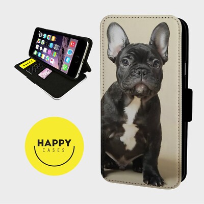 SÜSSE FRANZÖSISCHE BULLDOGGE WELPE - Kunstleder Klapp Handy Hülle Cover - iPhone/Samsung