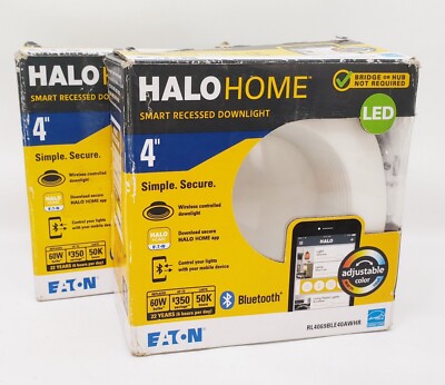 2 Halo Home LED  RL4069BLE40AWHR Smart Bluetooth, 4'' LED Recessed Light,  White