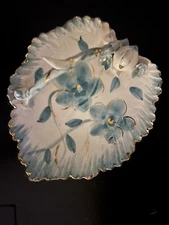 Vintage Italian trinket dish with swan and handle turquoise