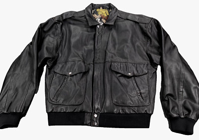 Vintage Echtes Leder Futter Leather Bomber Jacket Mens L Motorcycle Real Leather