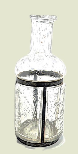 8" Bubble Glass Vase Bottle Antique Style w/ Metal Band Boho Rustic Decor - Picture 2 of 5