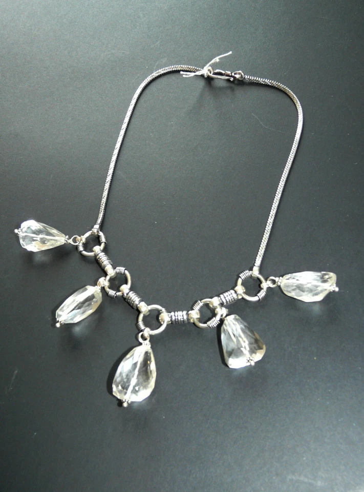 COLLANA in argento 925  pietre  QUARZO TRASPARENTE    - gioiello - Immagine 3 di 4