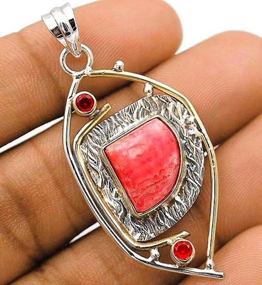 Natürlicher zweifarbiger rosa Rhodochrosit Argentinien 925 Sterling Silber Anhänger 