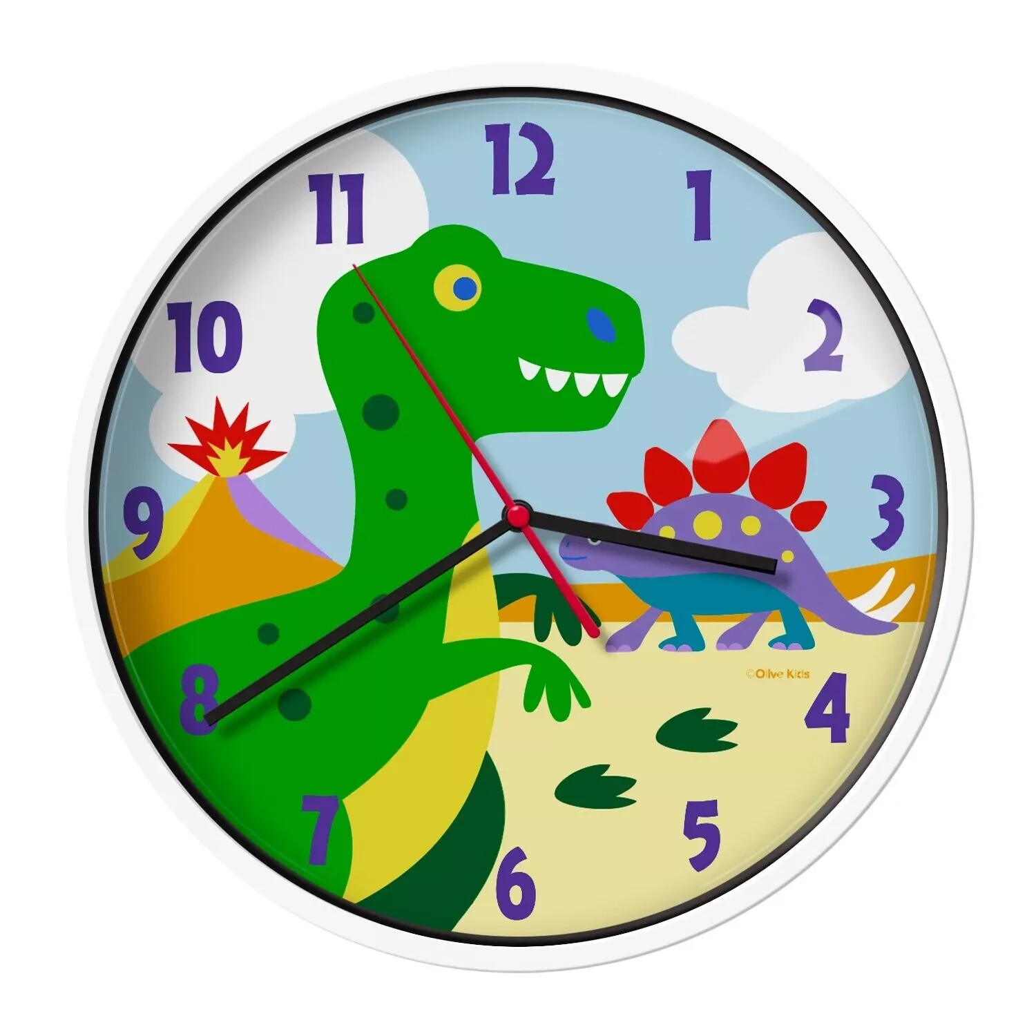 Olive Kids Wildkin Dinosaur Land Dino Battery Operated Wall Clock Stegosaurus