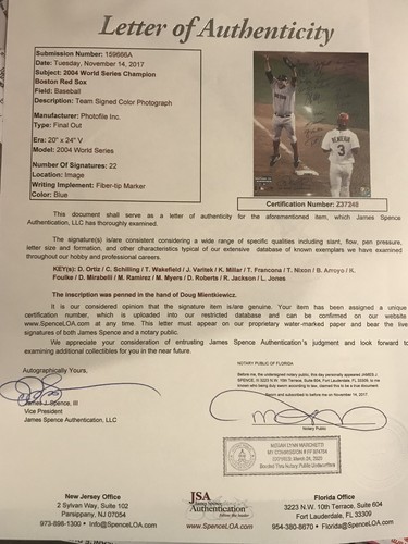 Foto 2004 Boston Red Sox Team firmata 20x24 COA JSA ""Maledizione inversa"" 04 autografo - Foto 8 di 8