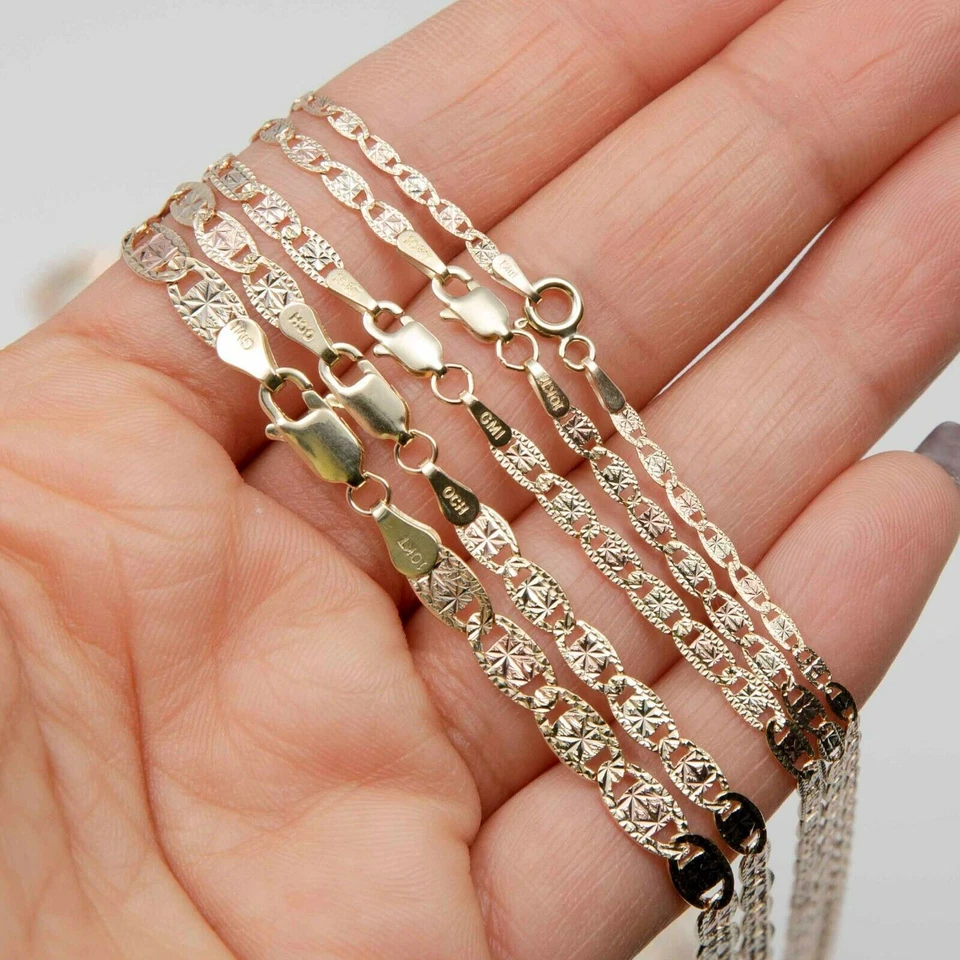 Diamond Cut Valentino Link Chain Necklace Real 10K Tri-Color Gold All Sizes - Image 4 of 4