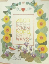 Spring Sampler CROSS STITCH PATTERN magazine pages Hollyhocks & Rabbit 