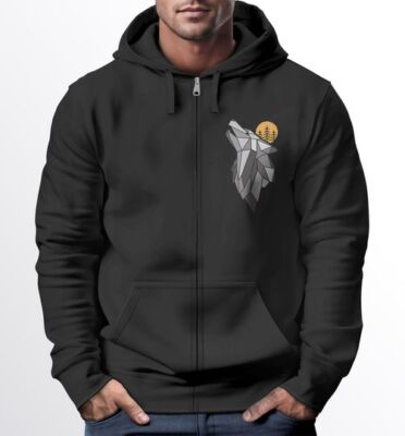 Sweat Jacket Mens Polygon Wolf Forest Zip Hoodie Hooded Print Outdoor Motif
