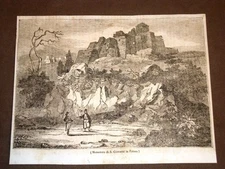 Very rare 1836 engraving Monastery of St. John Patmo, Dodecanese, Greece