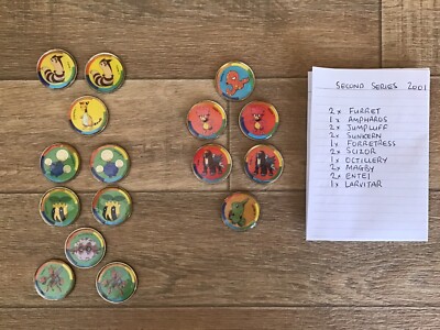 NINTENDO POKEMON METAL COINS POGS DUTCH 16 ONLY 2ND SERIES 2001 USED DUPLICATE