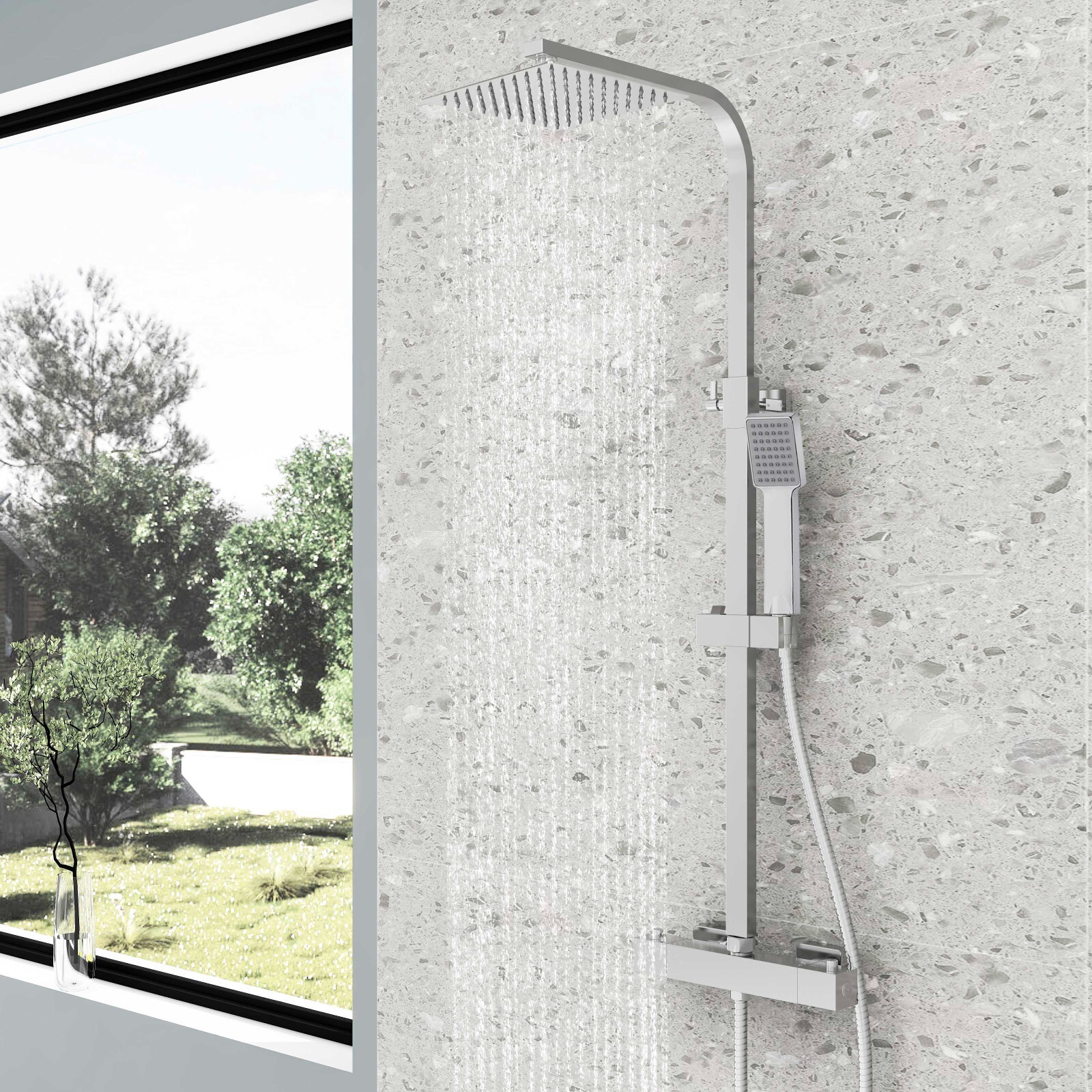 AICA Thermostat Regendusche set mit Handbrause und Kopfbrause für Duschkabine