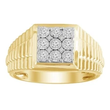 0.25ctw Diamond Square Signet Pinky Mens Ring 10k Yellow Gold Railroad Band