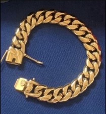 Engraved Italy 18k Gold Filled Miami Cuban Chain Man Bracelet Thick 16mm Sizes