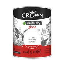 Crown Quick Dry Gloss Paint 750ml White, Grey, Black, Water Based High Gloss