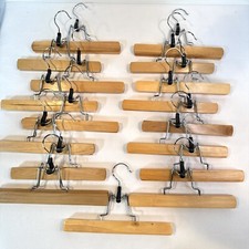 Vintage Wood Hanger Lot x 17 clamp Pants Trouser Skirt Bar Clothing Wooden Snap