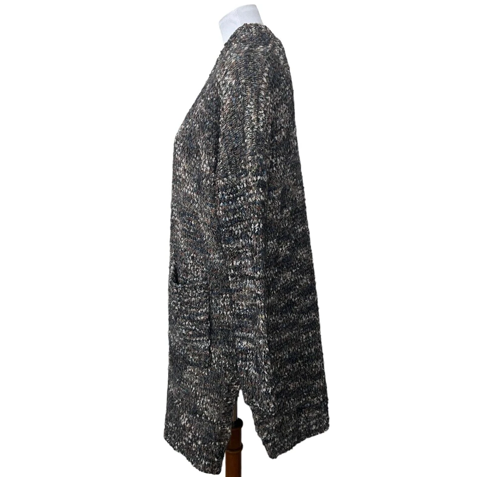 Mystree Anthropologie L Large Chunky Knit Open Front Cardigan Sweater Gray Grey - Image 2 of 4