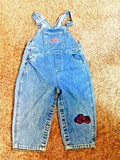 Toddler OKG Oshkosh B Gosh Blue Denim Overalls Bibs Truck Size 24M Snaps RN96367