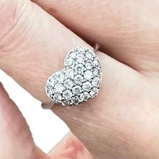 HEART Sterling Silver Puffy Pave Cute Dainty Clear CZ Ring Vintage 925 Size 7