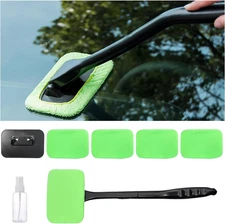 Car Windshield Cleaning Tool, Microfiber Window Cleaner, w/ Washable Cloth Pad