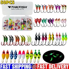 50Pcs/Box Ice Fishing Jigs Winter Ice Fishing Lures Jigs Head Hooks Fishing Kit
