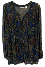 Susan Graver Floral Mesh V Neck Shirt w/Tank XL Multicolor Button Women CB90U