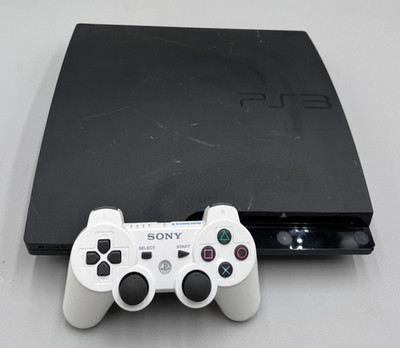 Sony PlayStation 3 PS3 Slim Black Console 160GB CECH-3001A + White Controller C