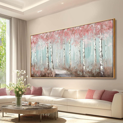 Forest Canvas Wall Art Pink Poster Printing Plant Wall Decor 36''X70'' Decorations