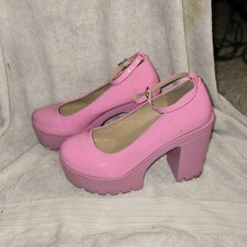 Pink Platform Block Heel Ankle Strap Round To...