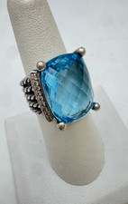 LARGE DAVID YURMAN BLUE TOPAZ DIAMOND STERLING SILVER WHEATON RING SIZE 7