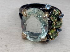 Blackened Sterling Silver Ring Aquamarine Setting, Peridots Trim Stones: Size 9