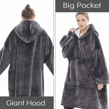 Long Hoodie Snuggle Blanket Oversized Soft Plush Big Hooded Sweatshirt Nightwear