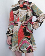 Vintage Style Multicolored Voluminous Sleeves A-line Short Dress Size S