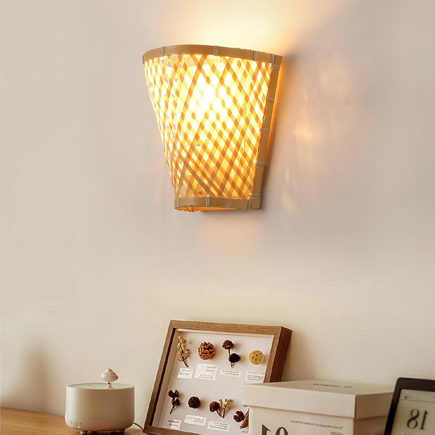 Applique Boho in Bambù Naturale | Lampada da Parete Rustica E27