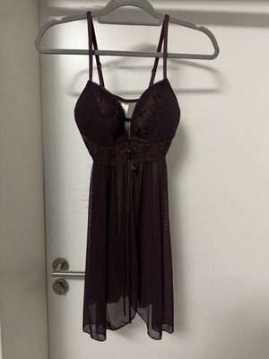 LASCANA Babydoll / Negligé mit Spitze Dunkelviolett   Gr. 75C (Wie neu)