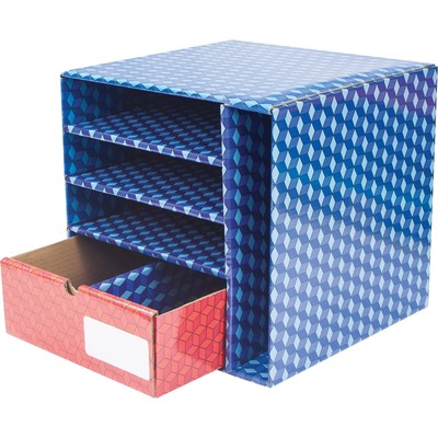 Supply Station, Plasticized Dry-Erase Surface, 4-Slots and 1-Drawer, Blue/Red...