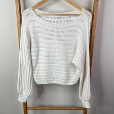House Of Sienna Jumper Womens Medium/Large White Open Knit Boat Neck Pullover