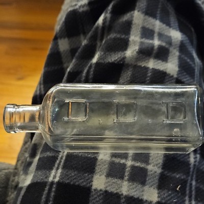Clear Glass D.D.D. Embossed Square Collectible Medicine Bottle Vintage Pharmacy