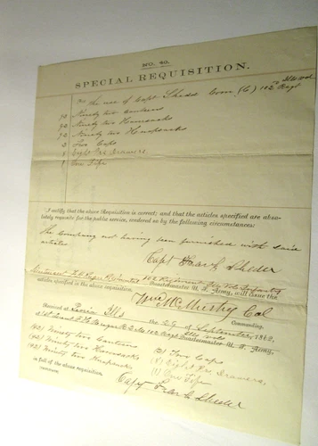 Original Civil War Requisition 102nd Regt Illinois Vols Inf. 29 Sept. 1862